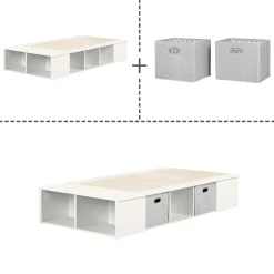 Twin Platform Bed with Baskets Flexible - Pure White