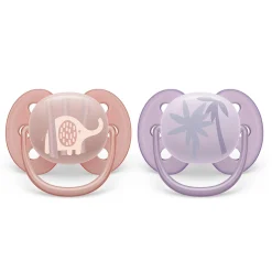Ultra Soft Pacifier 0-6m Lychee Elephant / Lilac Palms 2-pack