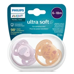 Ultra Soft Pacifier 6-18m Violet Puppy / Orange Leaves 2-pack