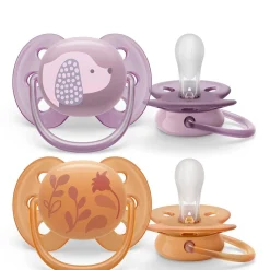 Ultra Soft Pacifier 6-18m Violet Puppy / Orange Leaves 2-pack