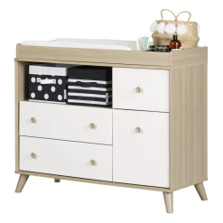 Yodi Changing Table with Drawers - Soft Elm and Pure White